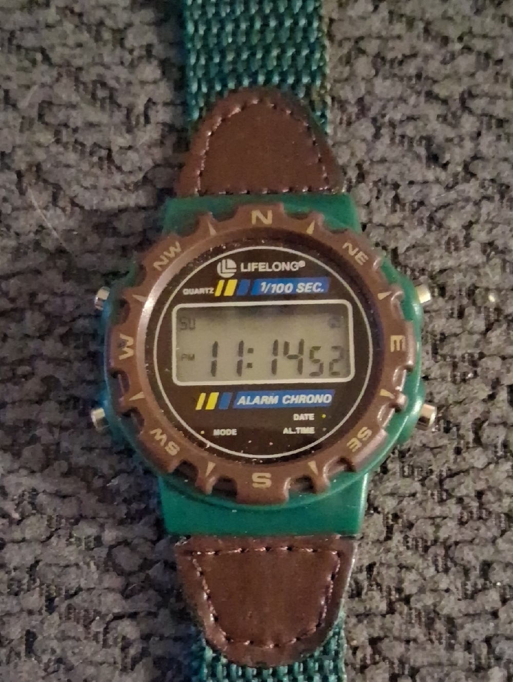 Teal Digital Alarm Chrono Watch with Brown Accents